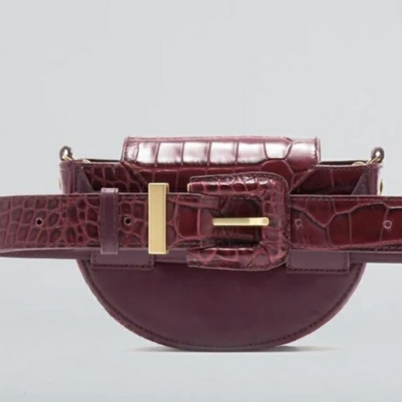 Hammitt Neil Belt Convertible Clutch Purse Croc Handbag Maroon Red Gold 2 in 1 - Picture 3 of 7